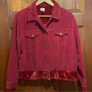 J. Jill Red Corduroy Jacket with Velvet Accent Size Medium